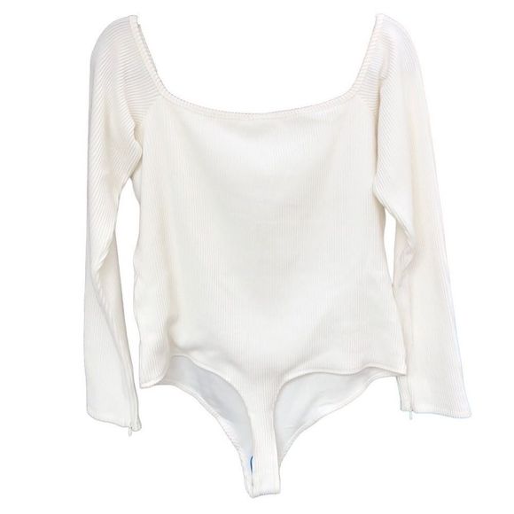 Good American | Half Zip Ribbed Bodysuit NWT Ivory - Picture 3 of 7